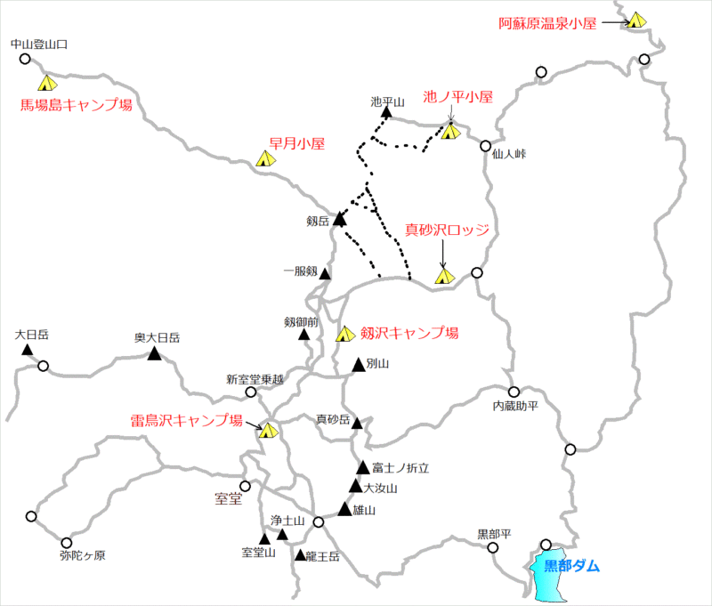 室堂～立山・剱岳エリア／テント場マップ