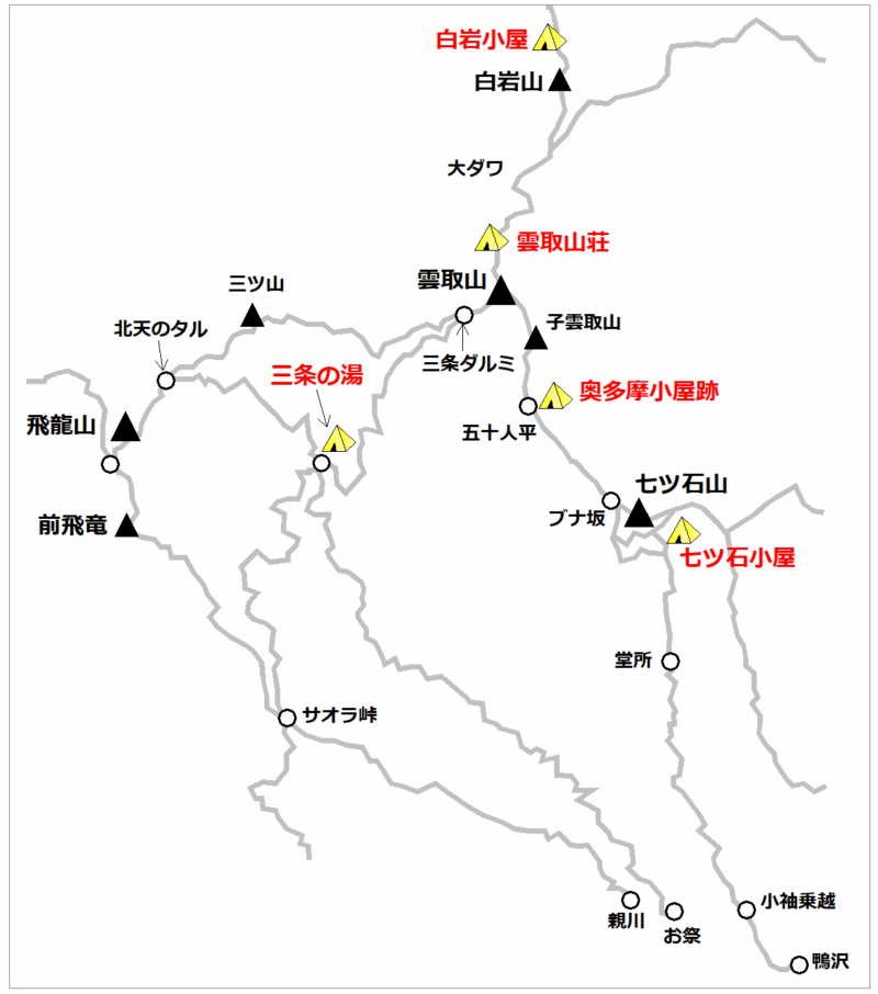 雲取山周辺エリア／テント場マップ