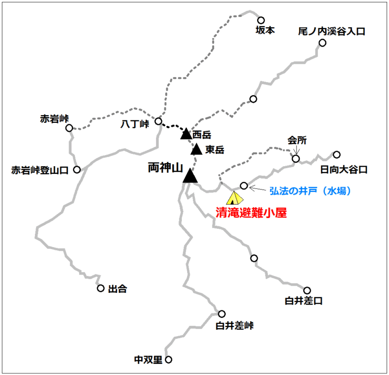 両神山周辺エリア／テント場マップ