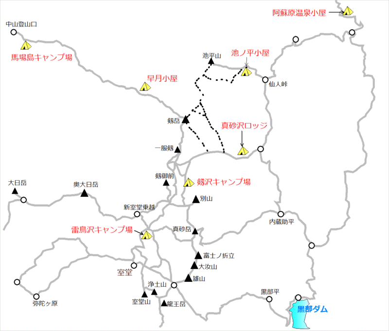 室堂～立山・劔岳エリア／テント場マップ