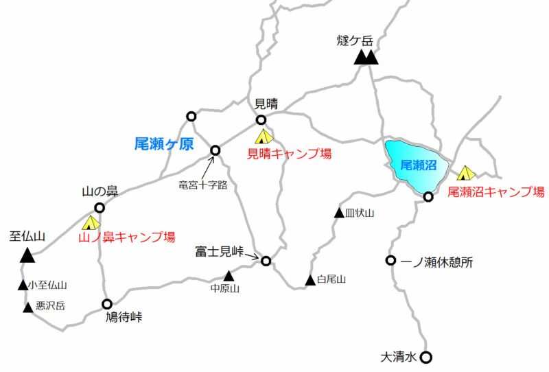 尾瀬のテント場マップ