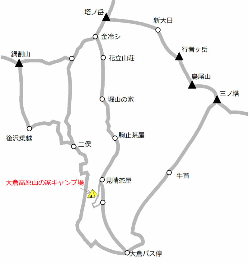 丹沢のテント場マップ